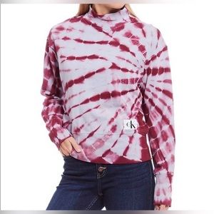 Calvin Klein Womens Gray Maroon tie dye mock neck sweatshirt size M